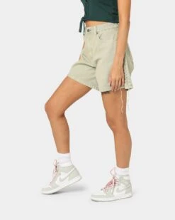 EN ES Women's Lace Me Up Denim Shorts Aloe Wash -Mitchell & Ness Shop 03009269 YA145 womens 0060