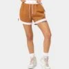 EN ES Women's Zenni Terry Shorts Tan/Stripe -Mitchell & Ness Shop 03009400 YT027 womens 0010