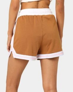 EN ES Women's Zenni Terry Shorts Tan/Stripe -Mitchell & Ness Shop 03009400 YT027 womens 0080
