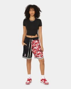 Goat Crew Half Camo Shorts Black/Red -Mitchell & Ness Shop 03009567 YB004 womens 00020