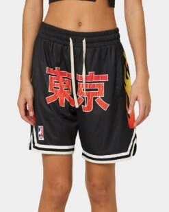 Goat Crew Kanji Flame Shorts Black/White -Mitchell & Ness Shop 03009569 YB012 womens 0030