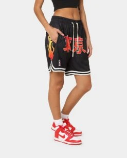 Goat Crew Kanji Flame Shorts Black/White -Mitchell & Ness Shop 03009569 YB012 womens 0050