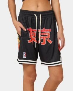 Goat Crew Kanji Flame Shorts Black/White -Mitchell & Ness Shop 03009569 YB012 womens 0070