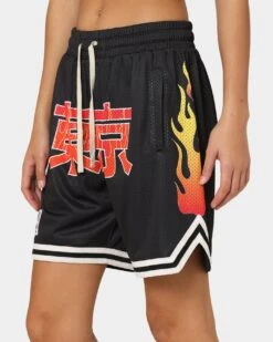 Goat Crew Kanji Flame Shorts Black/White -Mitchell & Ness Shop 03009569 YB012 womens 0090