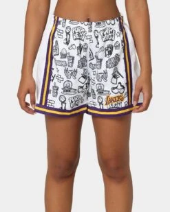 Mitchell & Ness Women's Los Angeles Lakers Doodle Shorts Black/White -Mitchell & Ness Shop 03009580 YB012 womens 0030