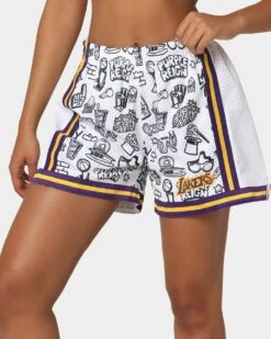 Mitchell & Ness Women's Los Angeles Lakers Doodle Shorts Black/White -Mitchell & Ness Shop 03009580 YB012 womens 0070