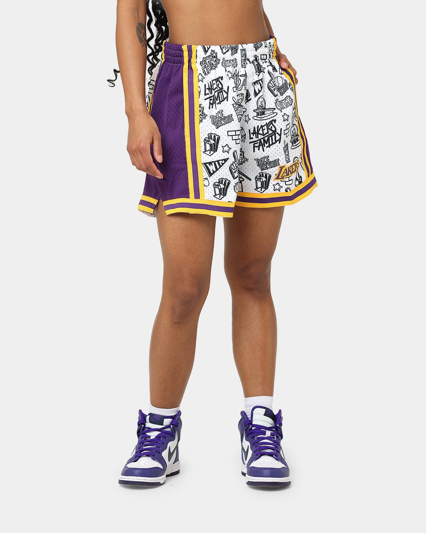 Mitchell & Ness Women's Los Angeles Lakers Doodle Shorts White Mitchell & Ness Women's Los Angeles Lakers Doodle Shorts White -Mitchell & Ness Shop 03009580 YW100 womens 0010