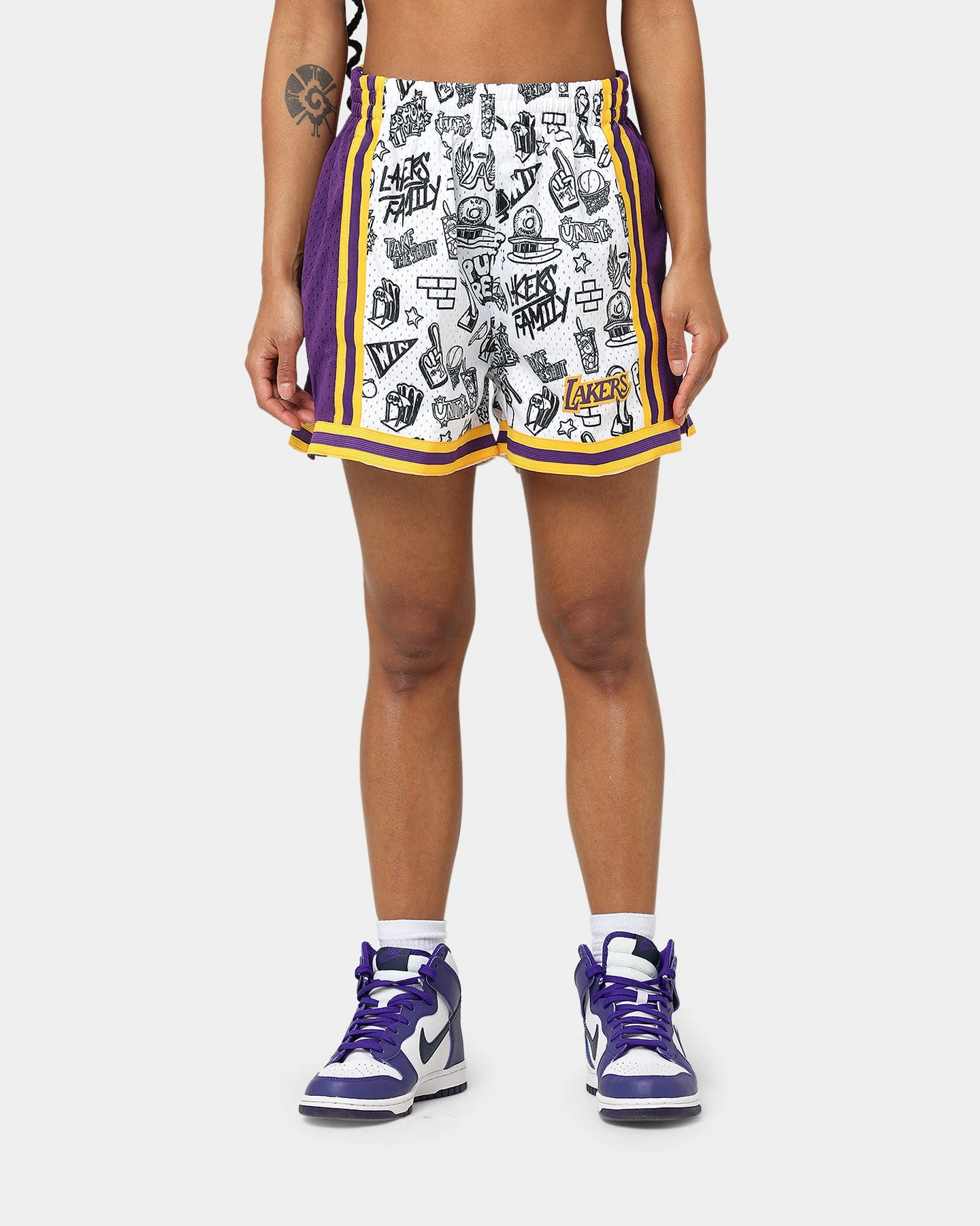 Mitchell & Ness Women's Los Angeles Lakers Doodle Shorts White Mitchell & Ness Women's Los Angeles Lakers Doodle Shorts White -Mitchell & Ness Shop 03009580 YW100 womens 0030