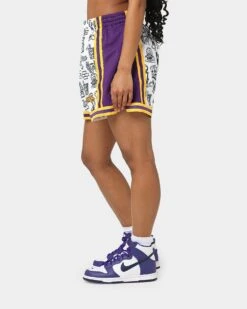 Mitchell & Ness Women's Los Angeles Lakers Doodle Shorts White 7 Mitchell & Ness Women's Los Angeles Lakers Doodle Shorts White -Mitchell & Ness Shop 03009580 YW100 womens 0060