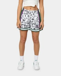 Mitchell & Ness Women's Milwaukee Bucks Doodle Shorts White -Mitchell & Ness Shop 03009581 YW100 womens 0050
