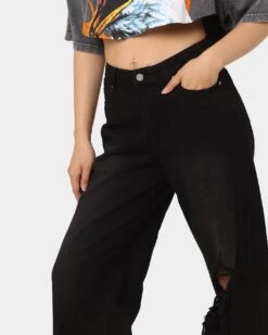 MNML Women's Baggy Distressed Jeans Vintage Black -Mitchell & Ness Shop 03010299 YV009 womens 0040