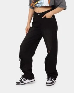 MNML Women's Baggy Distressed Jeans Vintage Black -Mitchell & Ness Shop 03010299 YV009 womens 0060