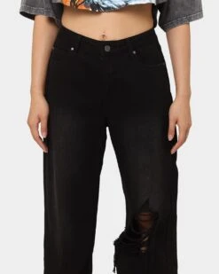 MNML Women's Baggy Distressed Jeans Vintage Black -Mitchell & Ness Shop 03010299 YV009 womens 0070