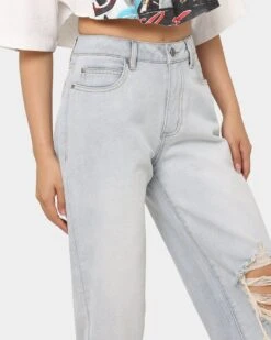 MNML Women's Baggy Distressed Jeans Vintage Blue 4 MNML Women's Baggy Distressed Jeans Vintage Blue -Mitchell & Ness Shop 03010299 YX561 womens 0030