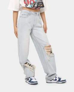 MNML Women's Baggy Distressed Jeans Vintage Blue 6 MNML Women's Baggy Distressed Jeans Vintage Blue -Mitchell & Ness Shop 03010299 YX561 womens 0050