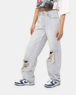 MNML Women's Baggy Distressed Jeans Vintage Blue 7 MNML Women's Baggy Distressed Jeans Vintage Blue -Mitchell & Ness Shop 03010299 YX561 womens 0060