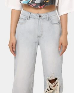 MNML Women's Baggy Distressed Jeans Vintage Blue 8 MNML Women's Baggy Distressed Jeans Vintage Blue -Mitchell & Ness Shop 03010299 YX561 womens 0070