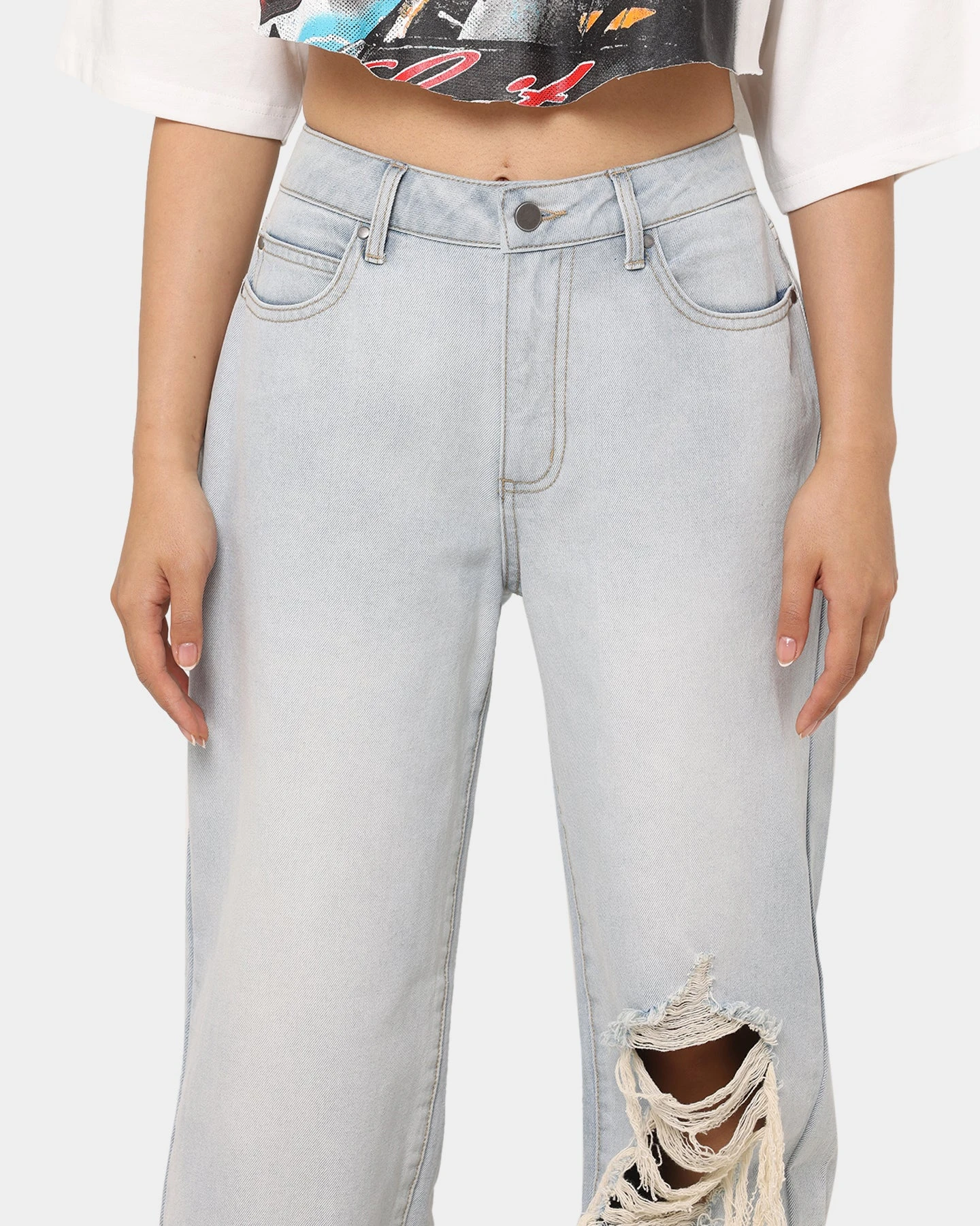 MNML Women's Baggy Distressed Jeans Vintage Blue MNML Women's Baggy Distressed Jeans Vintage Blue -Mitchell & Ness Shop 03010299 YX561 womens 0070