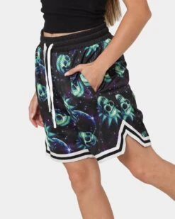 Goat Crew X Rick And Morty Space Skull Shorts Black/Multi-Coloured -Mitchell & Ness Shop 03010509 YB453 womens 0040