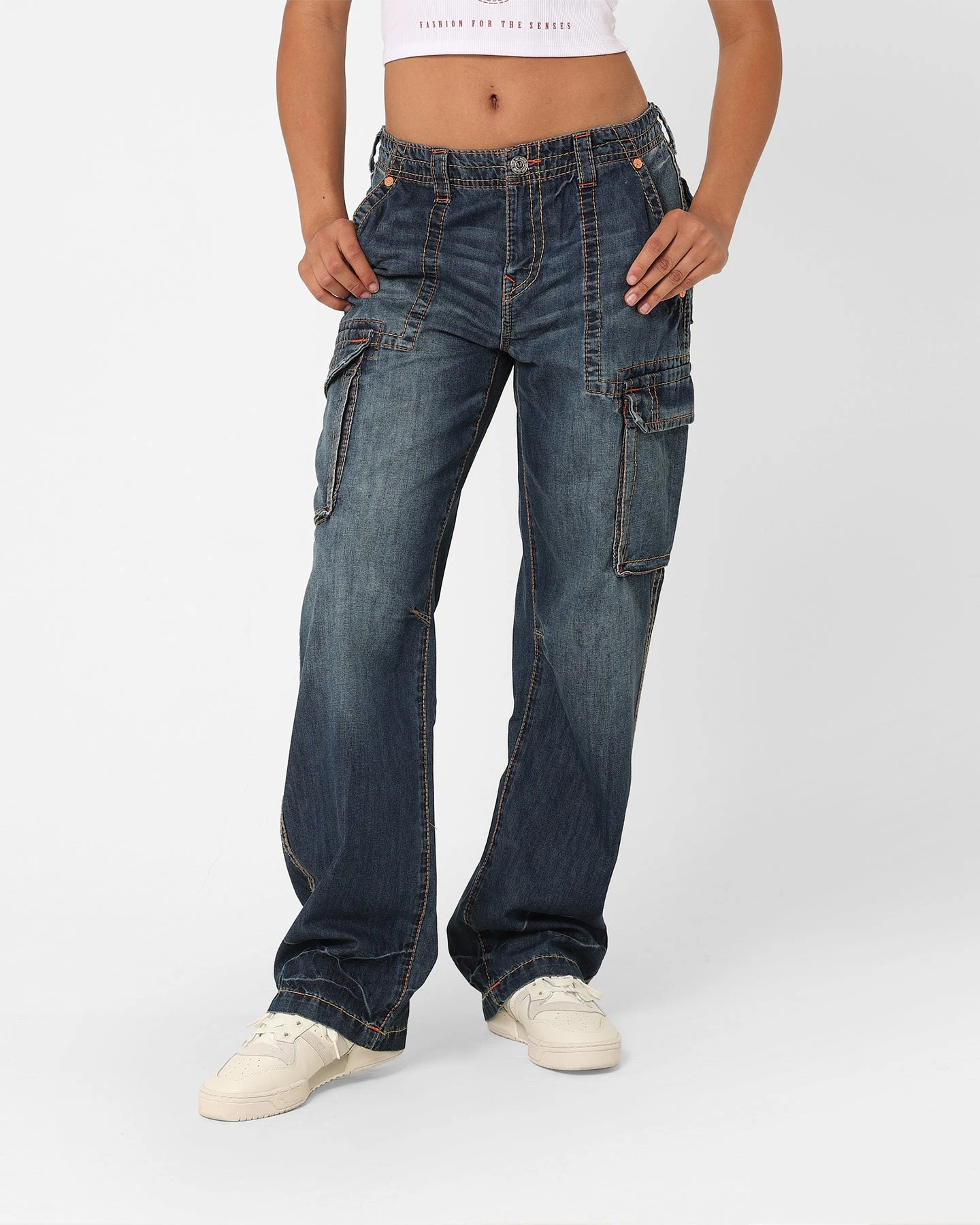 True Religion Women's Big T Cargo Pants Medium Wash True Religion Women's Big T Cargo Pants Medium Wash -Mitchell & Ness Shop 03010927 YM353 womens 0010