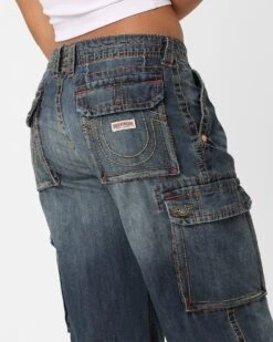 True Religion Women's Big T Cargo Pants Medium Wash 4 True Religion Women's Big T Cargo Pants Medium Wash -Mitchell & Ness Shop 03010927 YM353 womens 0030