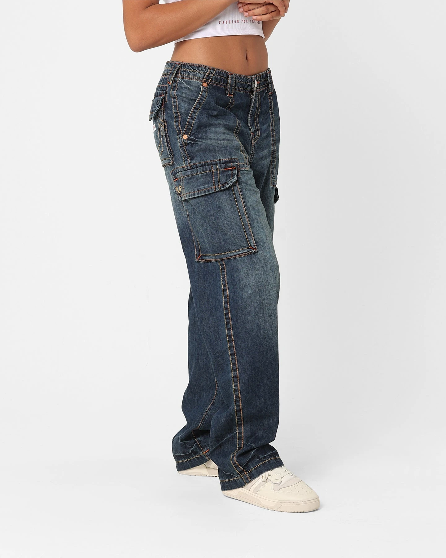 True Religion Women's Big T Cargo Pants Medium Wash True Religion Women's Big T Cargo Pants Medium Wash -Mitchell & Ness Shop 03010927 YM353 womens 0050