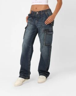 True Religion Women's Big T Cargo Pants Medium Wash 7 True Religion Women's Big T Cargo Pants Medium Wash -Mitchell & Ness Shop 03010927 YM353 womens 0060