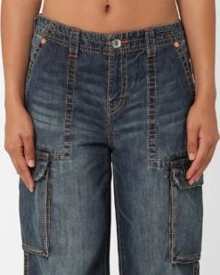 True Religion Women's Big T Cargo Pants Medium Wash 8 True Religion Women's Big T Cargo Pants Medium Wash -Mitchell & Ness Shop 03010927 YM353 womens 0070
