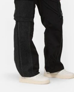 X-Girl Women's Denim Mixed Pants Black -Mitchell & Ness Shop 03011031 YB001 womens 040