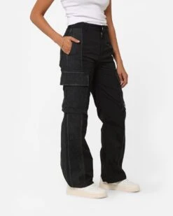 X-Girl Women's Denim Mixed Pants Black -Mitchell & Ness Shop 03011031 YB001 womens 050
