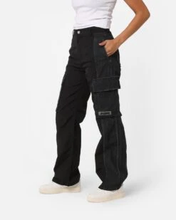 X-Girl Women's Denim Mixed Pants Black -Mitchell & Ness Shop 03011031 YB001 womens 060