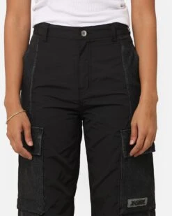 X-Girl Women's Denim Mixed Pants Black -Mitchell & Ness Shop 03011031 YB001 womens 070