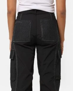 X-Girl Women's Denim Mixed Pants Black -Mitchell & Ness Shop 03011031 YB001 womens 080