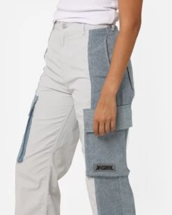 X-Girl Women's Denim Mixed Pants Light Grey -Mitchell & Ness Shop 03011031 YL210 womens 040