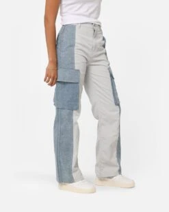 X-Girl Women's Denim Mixed Pants Light Grey -Mitchell & Ness Shop 03011031 YL210 womens 050