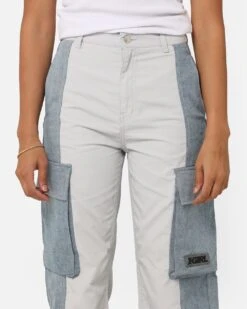 X-Girl Women's Denim Mixed Pants Light Grey -Mitchell & Ness Shop 03011031 YL210 womens 070