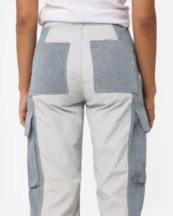 X-Girl Women's Denim Mixed Pants Light Grey -Mitchell & Ness Shop 03011031 YL210 womens 080