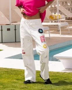 Loiter Patchwork Double Knee Pants Off White