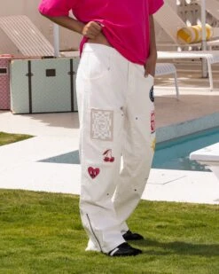 Loiter Patchwork Double Knee Pants Off White 6 Loiter Patchwork Double Knee Pants Off White -Mitchell & Ness Shop 03011408 YO007 womens 0050