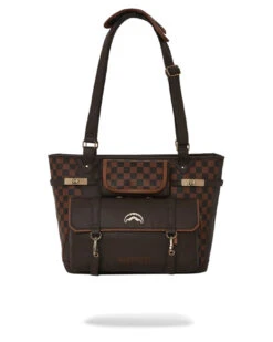 Sprayground Brown Checkered Special Ops Tote Bag Brown