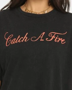 BOB MARLEY Catch A Fire T-Shirt Washed Black -Mitchell & Ness Shop 08000559 YW607 womens 0040