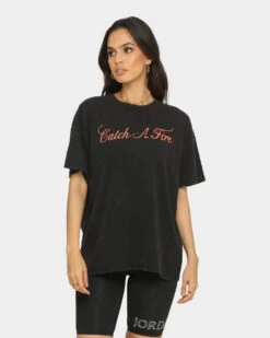 BOB MARLEY Catch A Fire T-Shirt Washed Black -Mitchell & Ness Shop 08000559 YW607 womens 0080