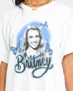 Britney Spears Butterflies Short Sleeve T-Shirt White -Mitchell & Ness Shop 08000608 YW100 womens 0040