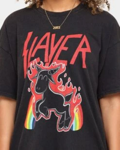 Slayer Rainbow Goat Vintage T-Shirt Black Wash -Mitchell & Ness Shop 08000646 YB295 womens 0040