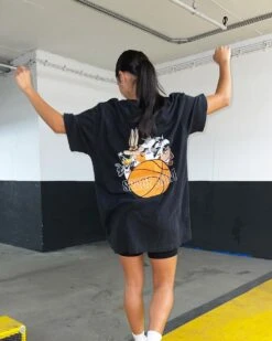 Space Jam Basketball Vintage T-Shirt Washed Black