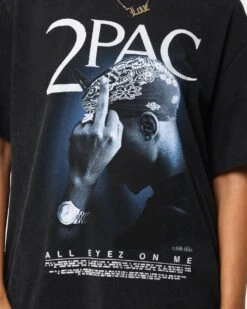 Tupac All Eyez Finger T-Shirt Washed Black -Mitchell & Ness Shop 08000708 YW607 womens 0030