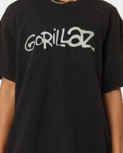 Gorillaz Writing Logo Vintage T-Shirt Washed Black -Mitchell & Ness Shop 08000934 YW607 womens 0040
