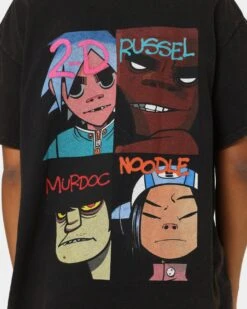 Gorillaz Writing Logo Vintage T-Shirt Washed Black -Mitchell & Ness Shop 08000934 YW607 womens 0050