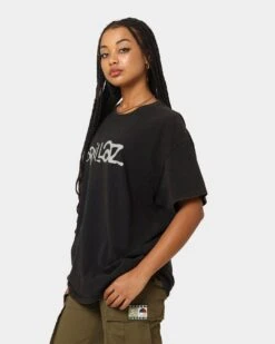 Gorillaz Writing Logo Vintage T-Shirt Washed Black -Mitchell & Ness Shop 08000934 YW607 womens 0070