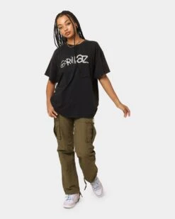 Gorillaz Writing Logo Vintage T-Shirt Washed Black -Mitchell & Ness Shop 08000934 YW607 womens 0080